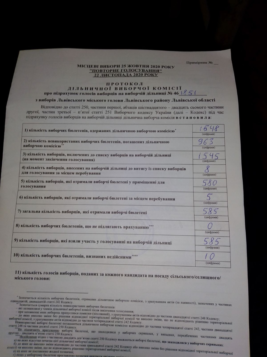 Протокол результатів голосування на виборчій дільниці № 461851