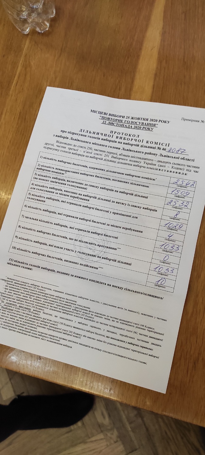 Протокол результатів голосування на виборчій дільниці № 462087