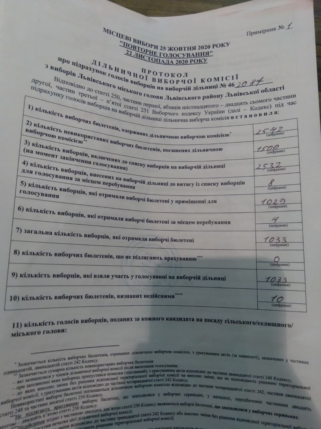 Протокол результатів голосування на виборчій дільниці № 462087